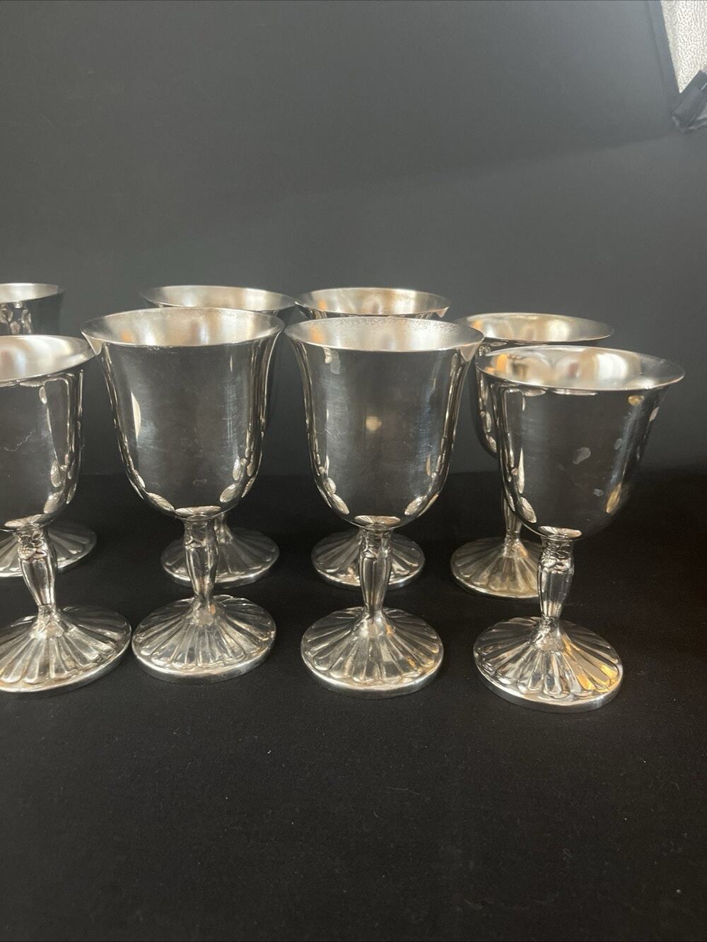 Vintage International Silver Co 9 Handcrafted Goblets 6" & 5.5" Meriden USA